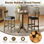 Costway 3 PCS Wood Bar Table Set with Pedestal Base, 2 Armless Stools, Padded Seat, Backrest