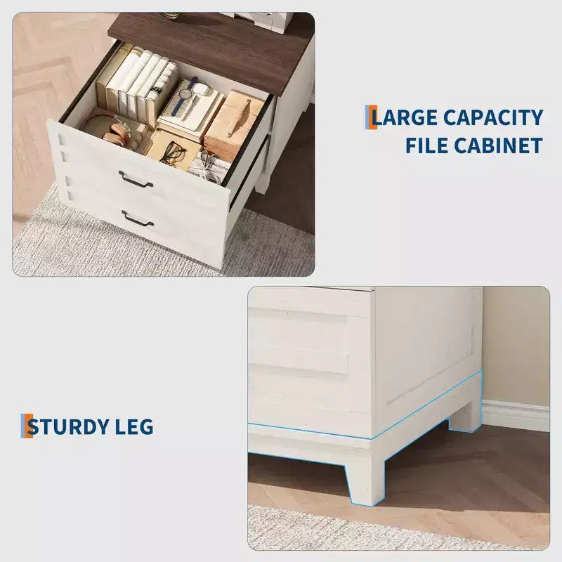 Lateral File Cabinet with 2 Deeper Drawers, Farmhouse Wooden Large Filing Storage Cabinet w/Hanging for Legal/Letter/A4 Size, Thick Tabletop
