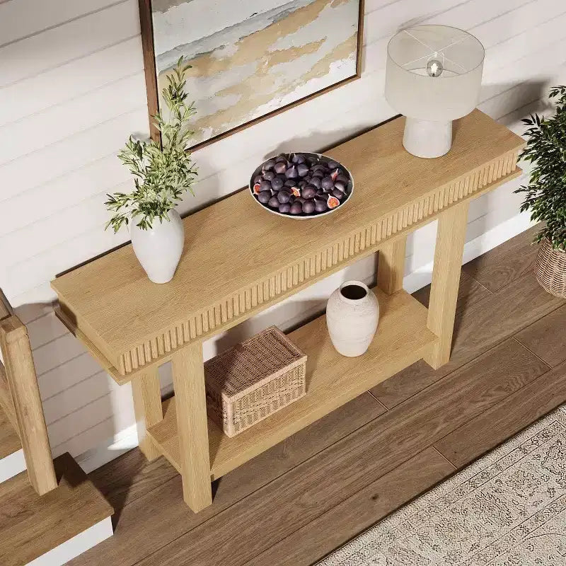 Console étroite en bois à 2 niveaux de style campagnard, avec étagère, pour l'arrière d'un canapé, une entrée, un couloir, un salon
