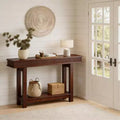 Farmhouse Fluted Console Table, 2-Tier Wooden Entryway with Shelf, Narrow for Behind Couch, Foyer, Hallway, Living Room