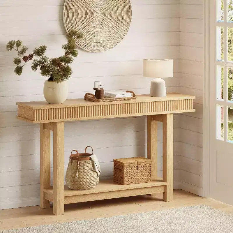 Console étroite en bois à 2 niveaux de style campagnard, avec étagère, pour l'arrière d'un canapé, une entrée, un couloir, un salon