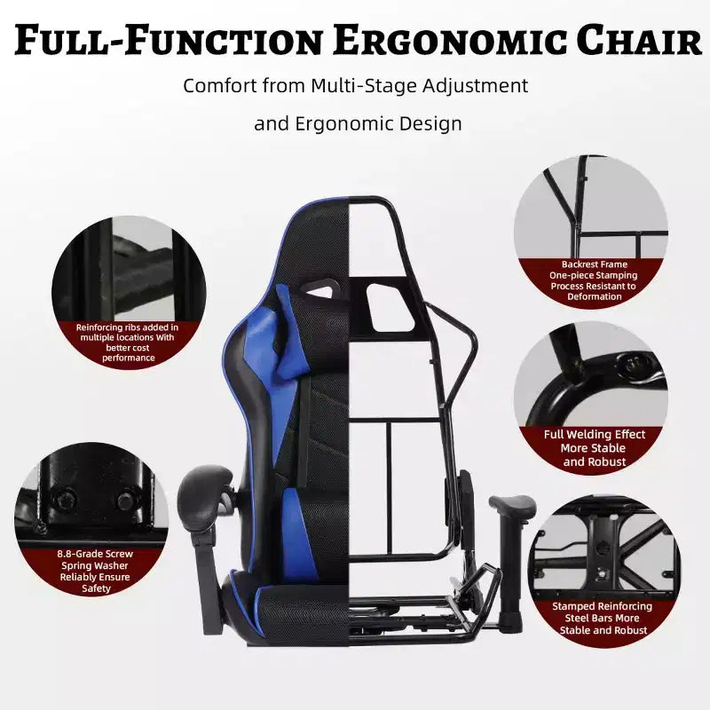 PU Gaming Chair with Reclining Backrest and Retractable Footrest, High Back Swivel Computer Desk Chair for Gamers & Home Office-Panipeachy