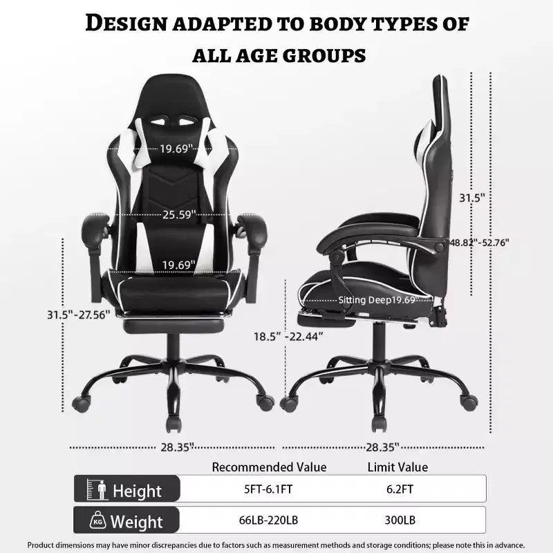 PU Gaming Chair with Reclining Backrest and Retractable Footrest, High Back Swivel Computer Desk Chair for Gamers & Home Office-Panipeachy