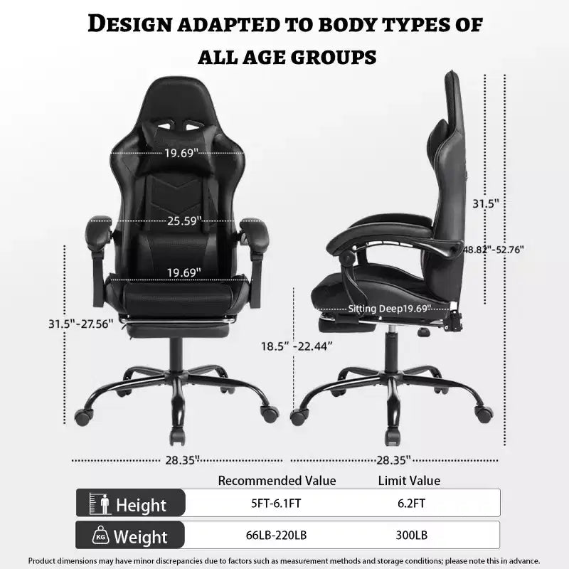PU Gaming Chair with Reclining Backrest and Retractable Footrest, High Back Swivel Computer Desk Chair for Gamers & Home Office-Panipeachy