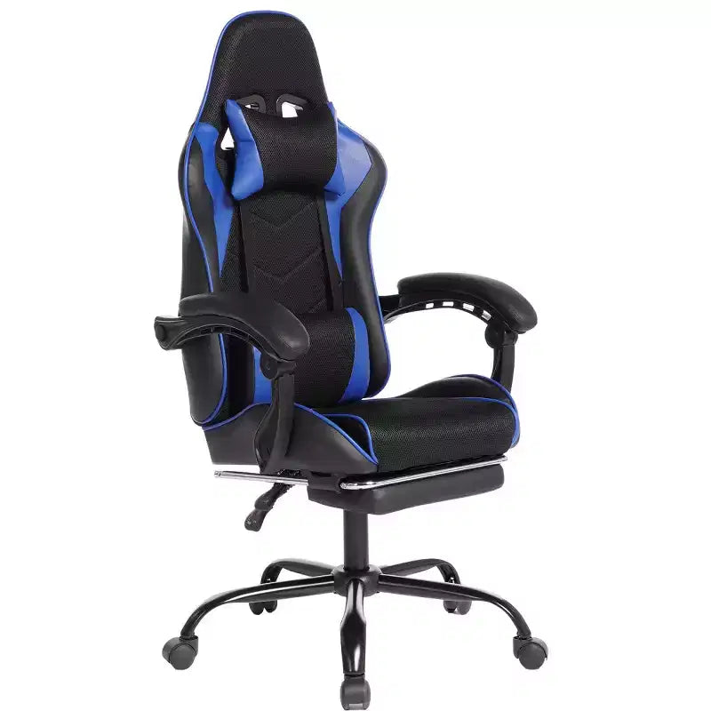 PU Gaming Chair with Reclining Backrest and Retractable Footrest, High Back Swivel Computer Desk Chair for Gamers & Home Office-Panipeachy