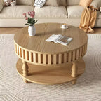 JVNOXK Mid Century Modern Fluted Coffee Table with Storage, Natural Wood Finish Center Table with Flip-Top Lid and Solid Wood Legs for Living Room