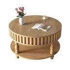 JVNOXK Mid Century Modern Fluted Coffee Table with Storage, Natural Wood Finish Center Table with Flip-Top Lid and Solid Wood Legs for Living Room
