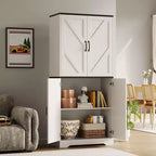 Kitchen Pantry Cabinet with Sliding Barn Doors & Adjustable Shelves - Freestanding Storage for Dining Room & Living Room