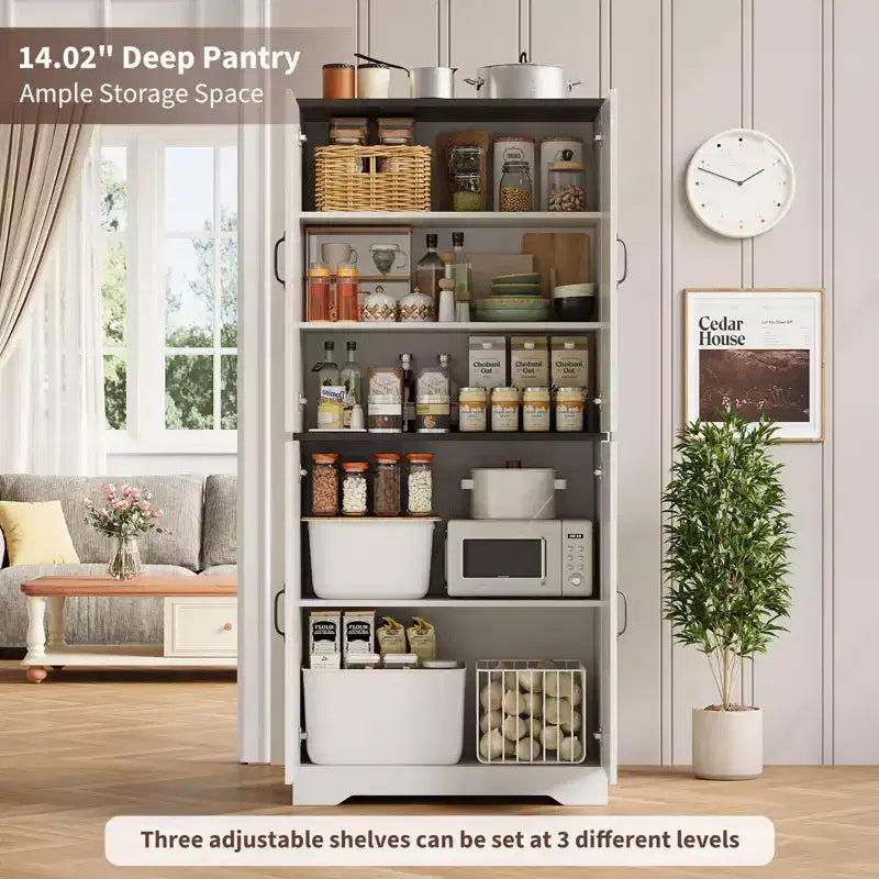 Kitchen Pantry Cabinet with Sliding Barn Doors & Adjustable Shelves - Freestanding Storage for Dining Room & Living Room
