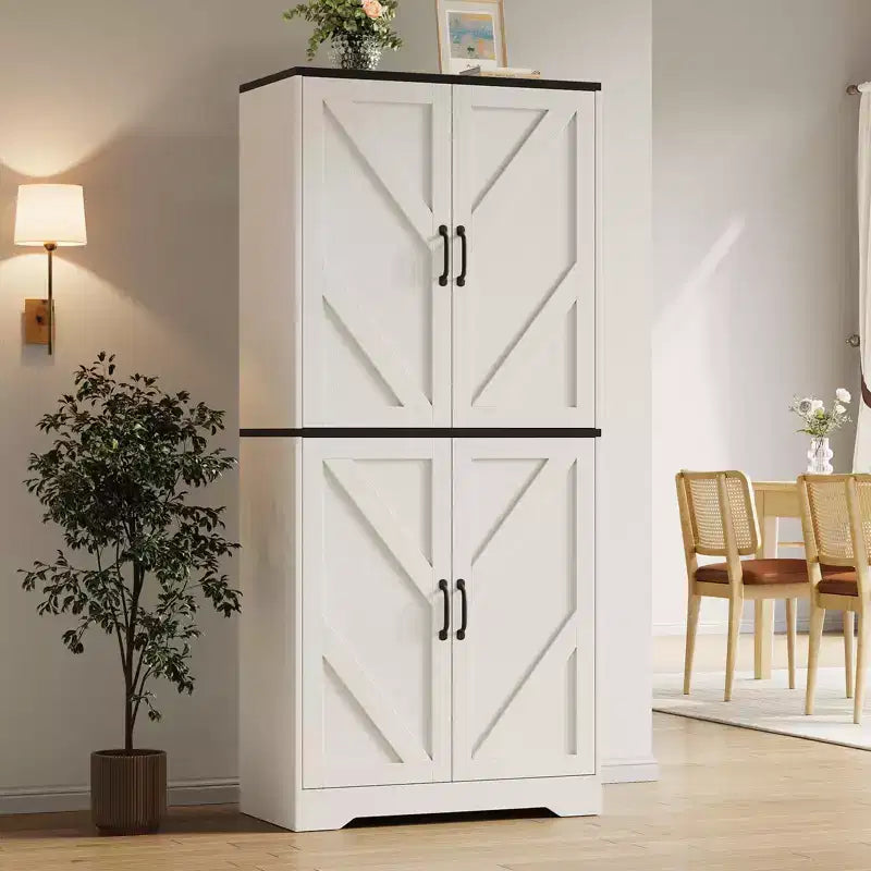 Kitchen Pantry Cabinet with Sliding Barn Doors & Adjustable Shelves - Freestanding Storage for Dining Room & Living Room