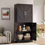 Kitchen Pantry Cabinet with Sliding Barn Doors & Adjustable Shelves - Freestanding Storage for Dining Room & Living Room