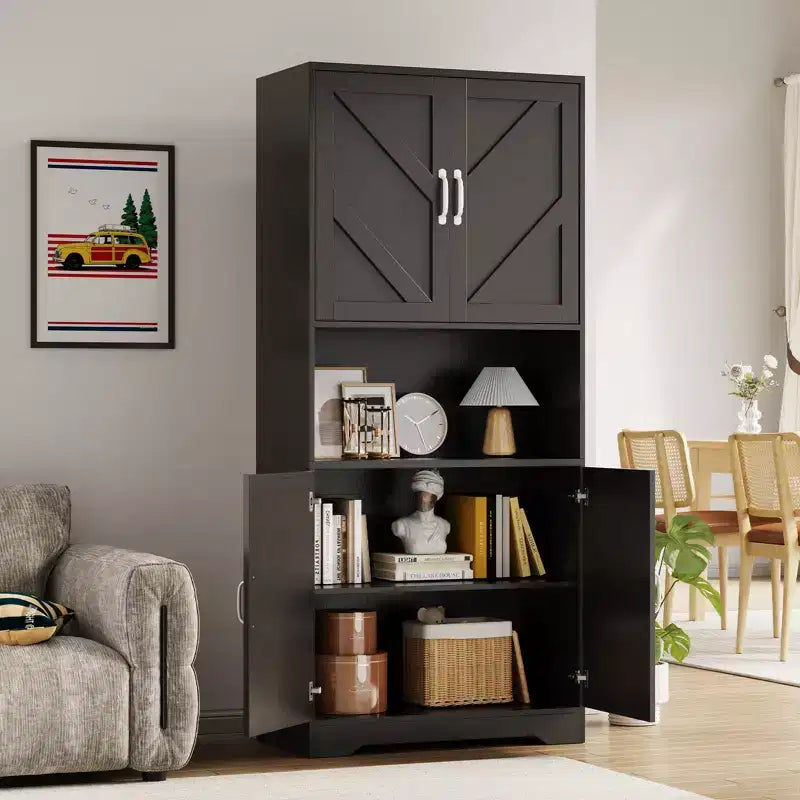 Kitchen Pantry Cabinet with Sliding Barn Doors & Adjustable Shelves - Freestanding Storage for Dining Room & Living Room