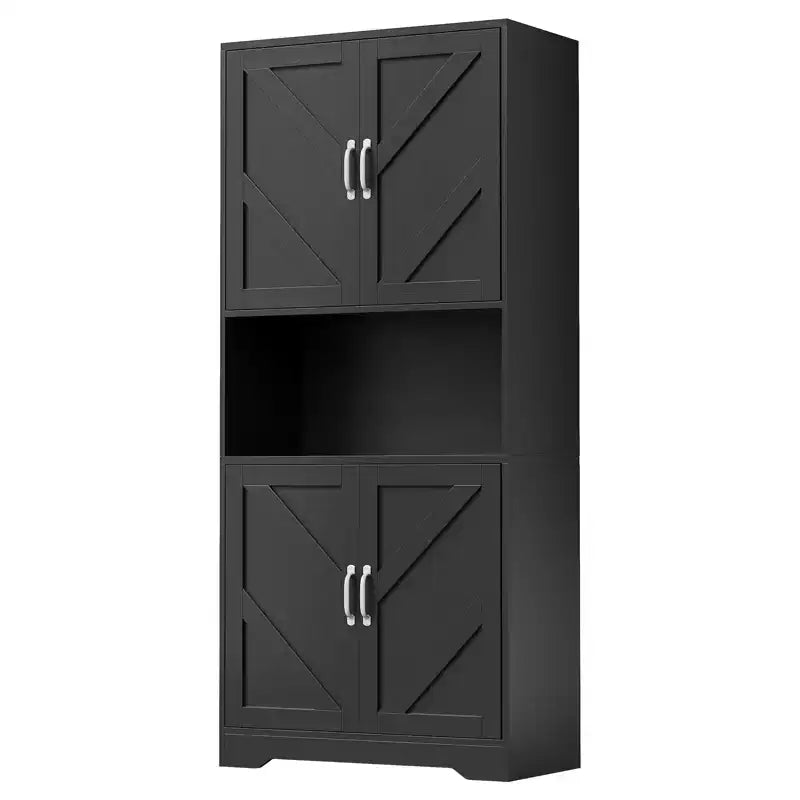 Kitchen Pantry Cabinet with Sliding Barn Doors & Adjustable Shelves - Freestanding Storage for Dining Room & Living Room
