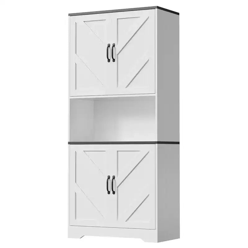 Kitchen Pantry Cabinet with Sliding Barn Doors & Adjustable Shelves - Freestanding Storage for Dining Room & Living Room