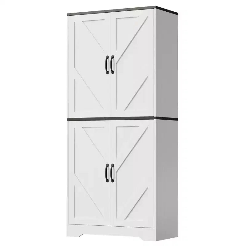 Kitchen Pantry Cabinet with Sliding Barn Doors & Adjustable Shelves - Freestanding Storage for Dining Room & Living Room