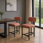 HomeRoots Set of Two 26 Orange and Black Fabric and Metal Counter Height Bar Chairs