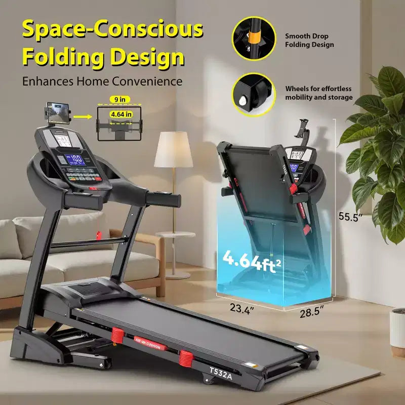 Tapis de course à moteur sans balais 5,0 CV avec inclinaison automatique de 20 %, capacité de poids de 180 kg robuste, vitesse élevée de 19 km/h