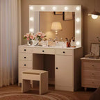 47 Makeup Vanity with Mirror, 7 Storage Drawers & 1 Door, Modern Wooden Dressing Table, for Home, Living Room