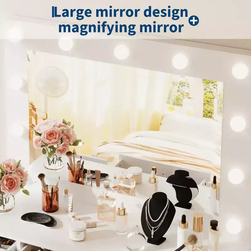 47 Makeup Vanity with Mirror, 7 Storage Drawers & 1 Door, Modern Wooden Dressing Table, for Home, Living Room