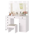 47 Makeup Vanity with Mirror, 7 Storage Drawers & 1 Door, Modern Wooden Dressing Table, for Home, Living Room
