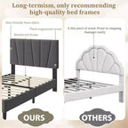Twin Size Platform Bed Frame with Adjustable Headboard, Linen Upholstered Frame with Wooden Slats - No Box Spring Needed, Easy Assembly