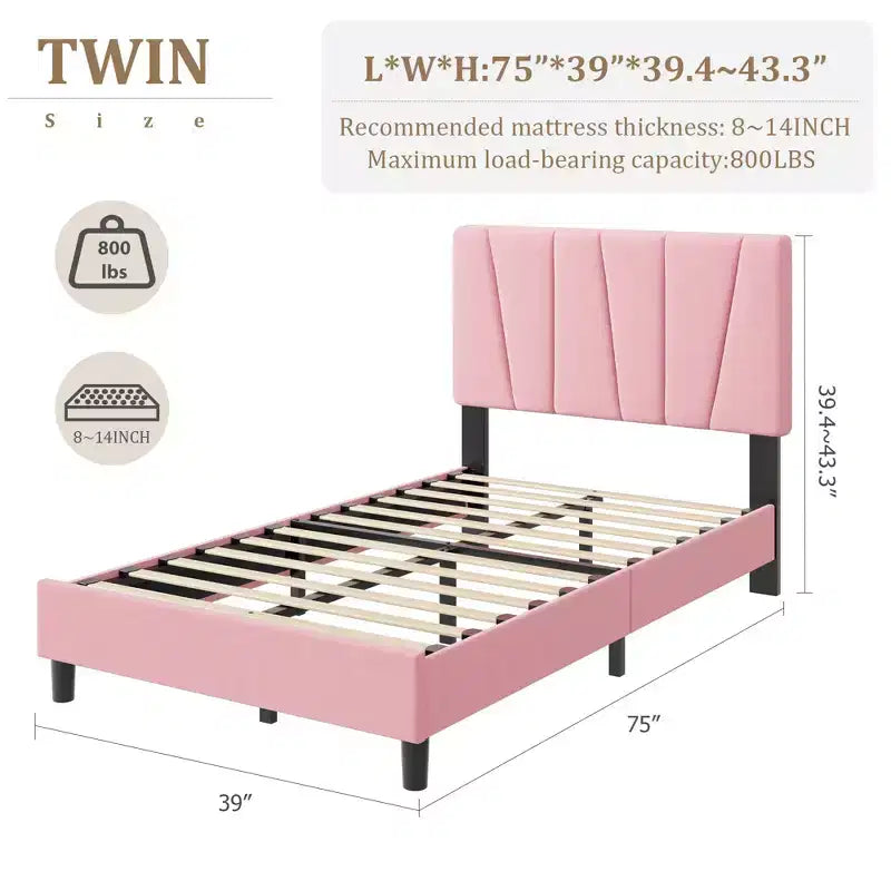 Twin Size Platform Bed Frame with Adjustable Headboard, Linen Upholstered Frame with Wooden Slats - No Box Spring Needed, Easy Assembly