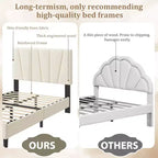 Twin Size Platform Bed Frame with Adjustable Headboard, Linen Upholstered Frame with Wooden Slats - No Box Spring Needed, Easy Assembly