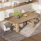 Table à manger rectangulaire de ferme de 180 cm pour 6-8 personnes, avec cadre en acier robuste en forme de X et plateau épais aspect bois, idéale pour les réunions de famille.