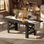 Table à manger rectangulaire de ferme de 180 cm pour 6-8 personnes, avec cadre en acier robuste en forme de X et plateau épais aspect bois, idéale pour les réunions de famille.