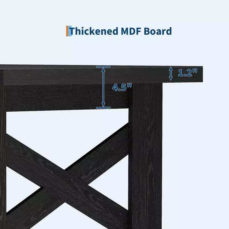 Table à manger rectangulaire de ferme de 180 cm pour 6-8 personnes, avec cadre en acier robuste en forme de X et plateau épais aspect bois, idéale pour les réunions de famille.