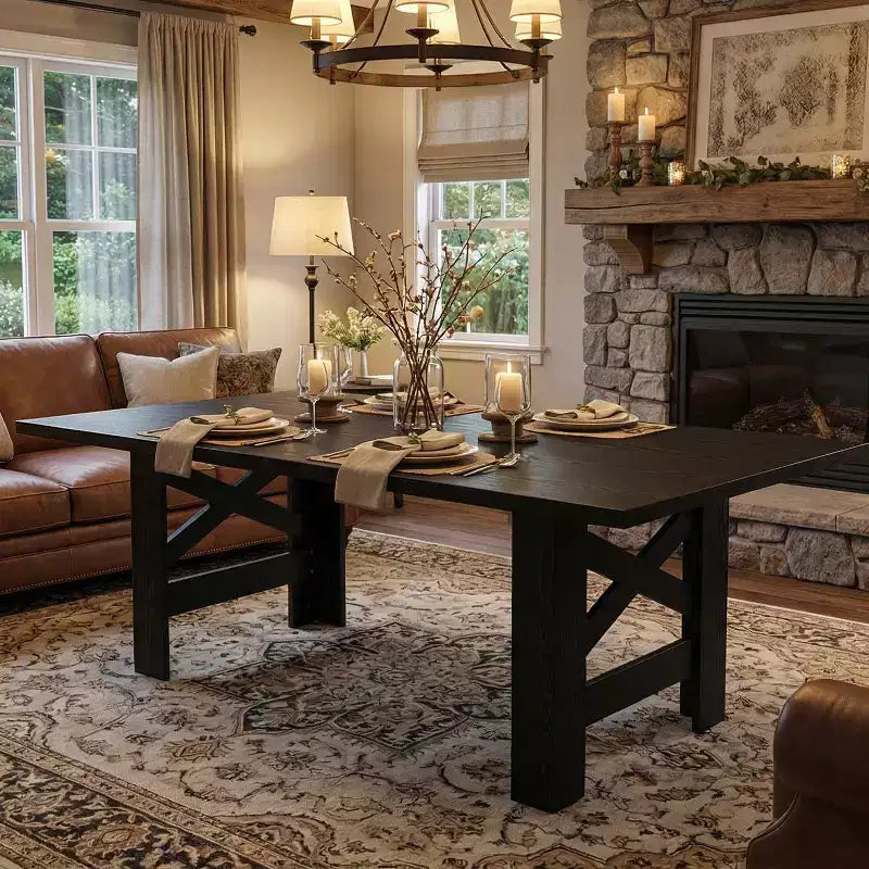 70.87 Large Farmhouse Dining Table for 6-8,Rectangular Kitchen Table with Heavy Duty X-Shaped Steel Frame&Thick Wood Grain Top for Family Gatherings