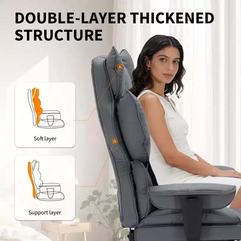 Ergonomic High-Back Office Chair with Adjustable Footrest, Comfortable Lumbar Support, for Home, Office