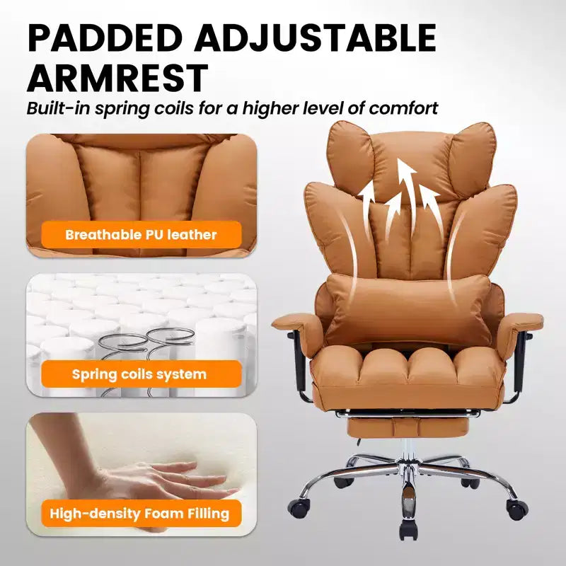 Ergonomic High-Back Office Chair with Adjustable Footrest, Comfortable Lumbar Support, for Home, Office