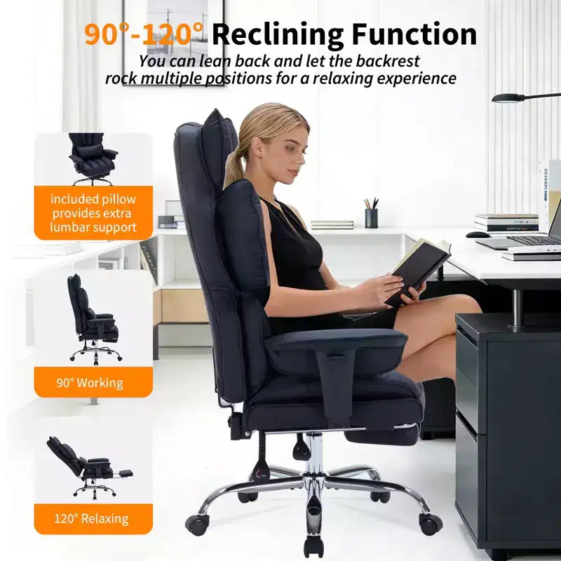 Ergonomic High-Back Office Chair with Adjustable Footrest, Comfortable Lumbar Support, for Home, Office