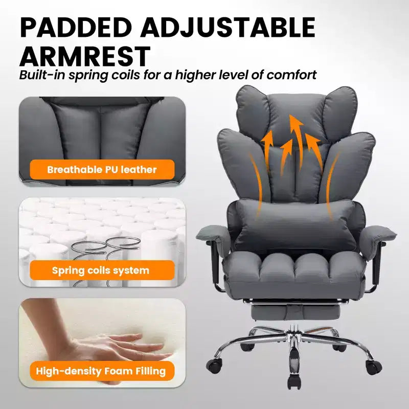 Ergonomic High-Back Office Chair with Adjustable Footrest, Comfortable Lumbar Support, for Home, Office