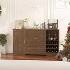 63 Sideboard Buffet Cabinet, Entryway Coffee Bar Cabinet with 3 Drawers & Wine Rack, Wooden Kitchen Island, Accent Credenza for Living Room