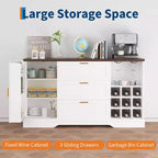 63 Sideboard Buffet Cabinet, Entryway Coffee Bar Cabinet with 3 Drawers & Wine Rack, Wooden Kitchen Island, Accent Credenza for Living Room