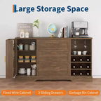 63 Sideboard Buffet Cabinet, Entryway Coffee Bar Cabinet with 3 Drawers & Wine Rack, Wooden Kitchen Island, Accent Credenza for Living Room