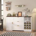 63 Sideboard Buffet Cabinet, Entryway Coffee Bar Cabinet with 3 Drawers & Wine Rack, Wooden Kitchen Island, Accent Credenza for Living Room