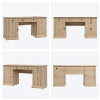 60 Executive Office Desk - Fluted Design with Charging Station, Wooden Desk for Home Office - Natural