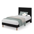 Modern Corduroy Upholstered Platform Bed Frame with Headboard  Sturdy Metal & Wooden Slats
