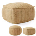 Casafield Braided Jute Pouf, 22 W x 22 D x 14 H Woven Jute Ottoman Footrest, Decorative Indoor Boho Home Accent for Living Room