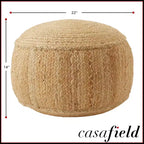 Casafield Braided Jute Pouf, 22 W x 22 D x 14 H Woven Jute Ottoman Footrest, Decorative Indoor Boho Home Accent for Living Room