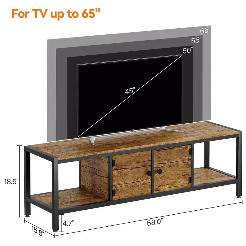 Meuble TV de 147 cm de large avec rangement, meuble TV moderne avec pieds réglables, compatible avec les téléviseurs jusqu'à 65 pouces pour le salon