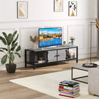 Meuble TV de 147 cm de large avec rangement, meuble TV moderne avec pieds réglables, compatible avec les téléviseurs jusqu'à 65 pouces pour le salon