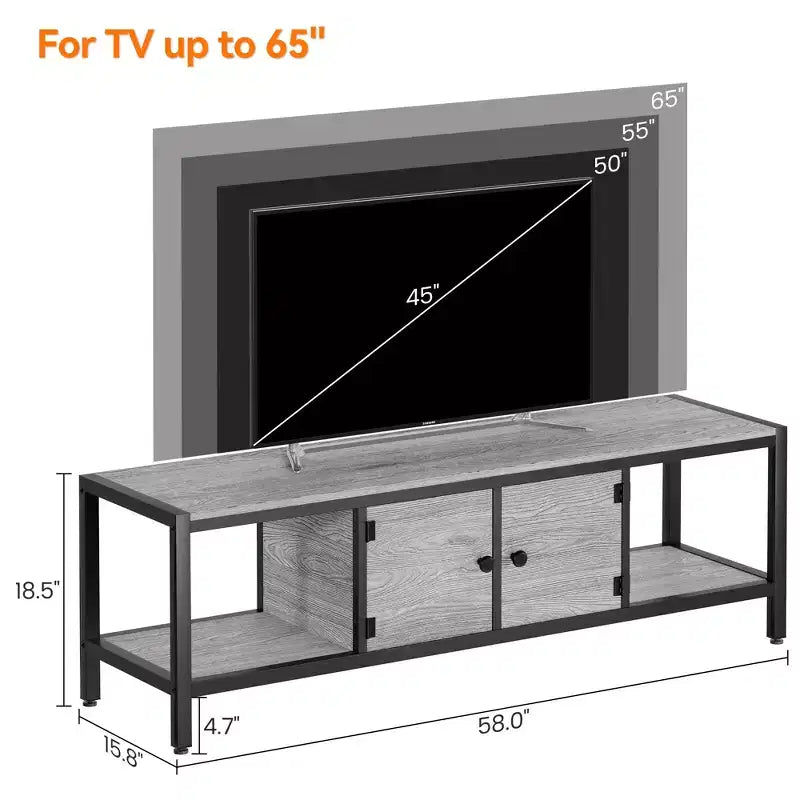 Meuble TV de 147 cm de large avec rangement, meuble TV moderne avec pieds réglables, compatible avec les téléviseurs jusqu'à 65 pouces pour le salon