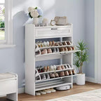 Shoe Cabinet for Entryway  [Number] Flip Drawers & Top Drawer, Wood Hidden Storage, Freestanding Narrow Organizer for Hallway, Living Room