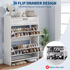 Shoe Cabinet for Entryway  [Number] Flip Drawers & Top Drawer, Wood Hidden Storage, Freestanding Narrow Organizer for Hallway, Living Room