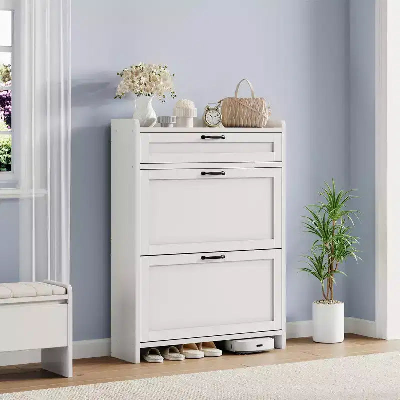Shoe Cabinet for Entryway  [Number] Flip Drawers & Top Drawer, Wood Hidden Storage, Freestanding Narrow Organizer for Hallway, Living Room