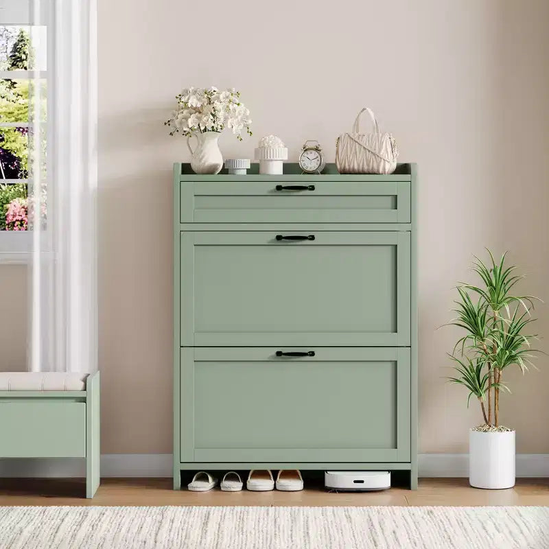 Shoe Cabinet for Entryway  [Number] Flip Drawers & Top Drawer, Wood Hidden Storage, Freestanding Narrow Organizer for Hallway, Living Room